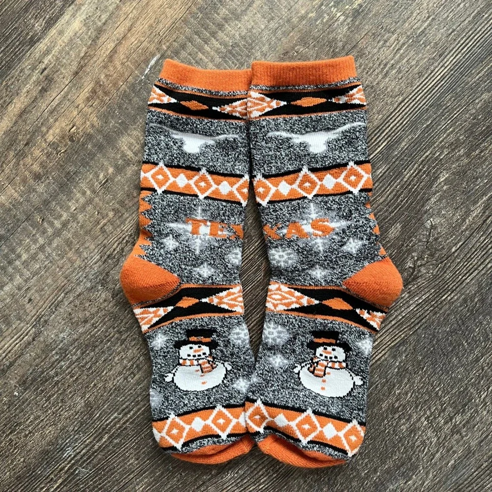 Texas Longhorns Socks Snowman‎ Holiday Crew Socks Women's